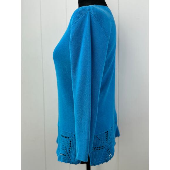 Women's Pierre Cardin Blue Sweater with Crochet Trim, Size L - Picture 3 of 8